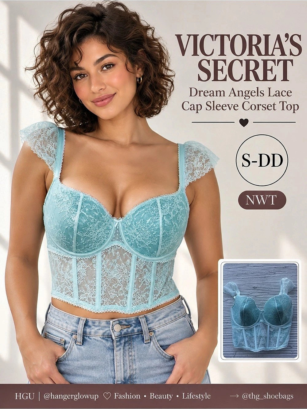 Victoria’s Secret Dream Angels Lace Corset Top Aqua S-DD NWT